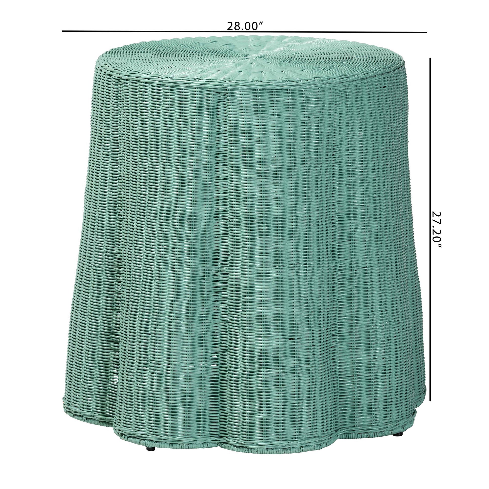 Green Metal Rattan Console Table - 28" Round Accent Table