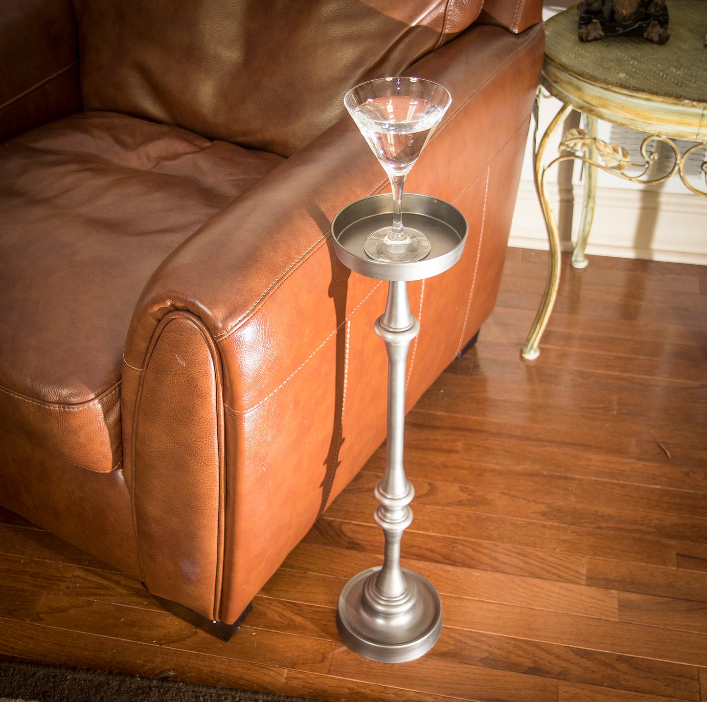 Brushed Silver Round Side Tables - Set of 2 for Living Room