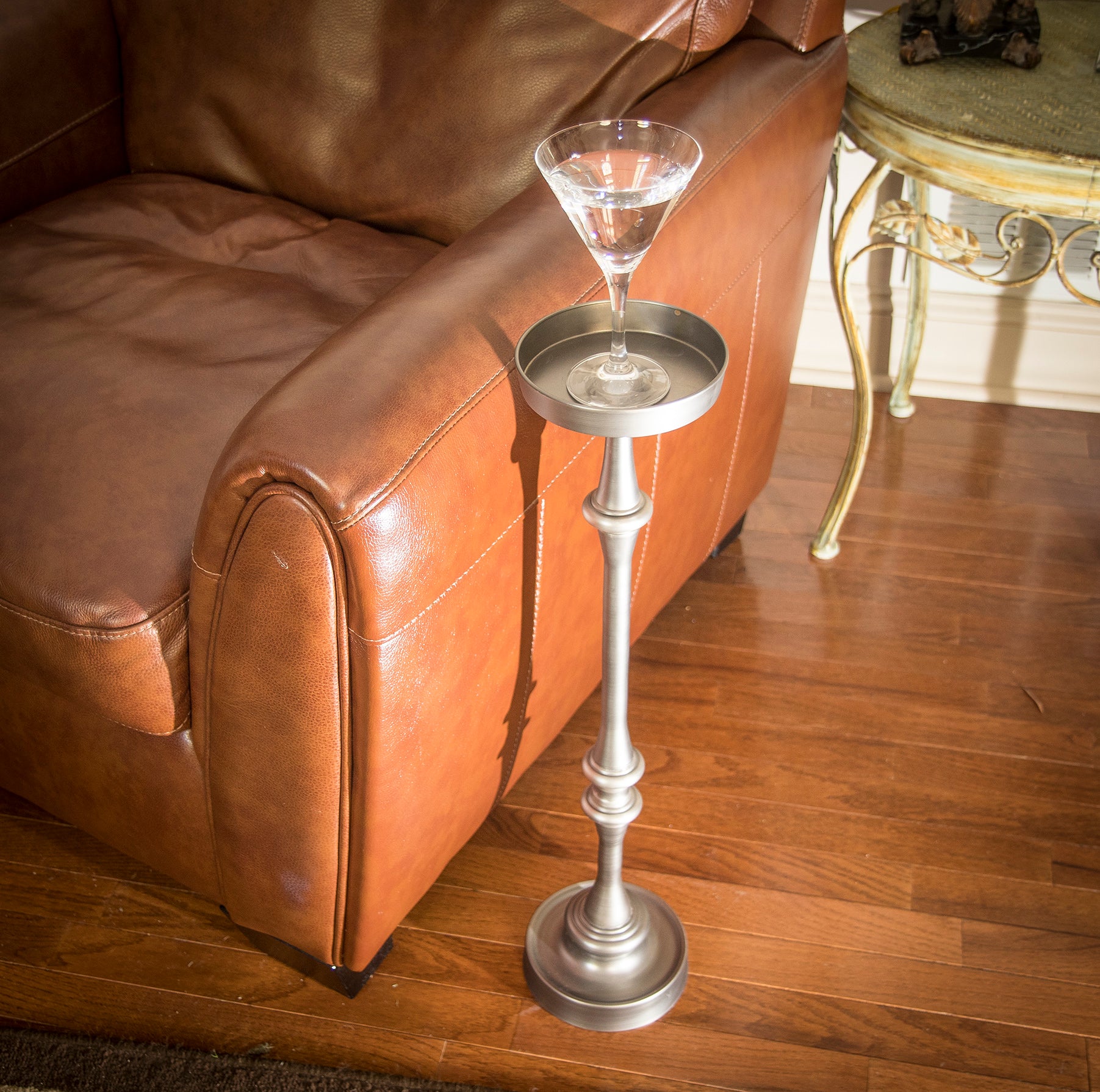 Brushed Silver Round Side Tables - Set of 2 for Living Room
