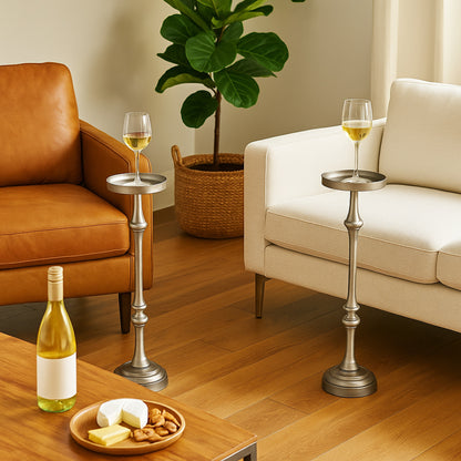 Brushed Silver Round Side Tables - Set of 2 for Living Room