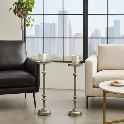 Brushed Silver Round Side Tables - Set of 2 for Living Room