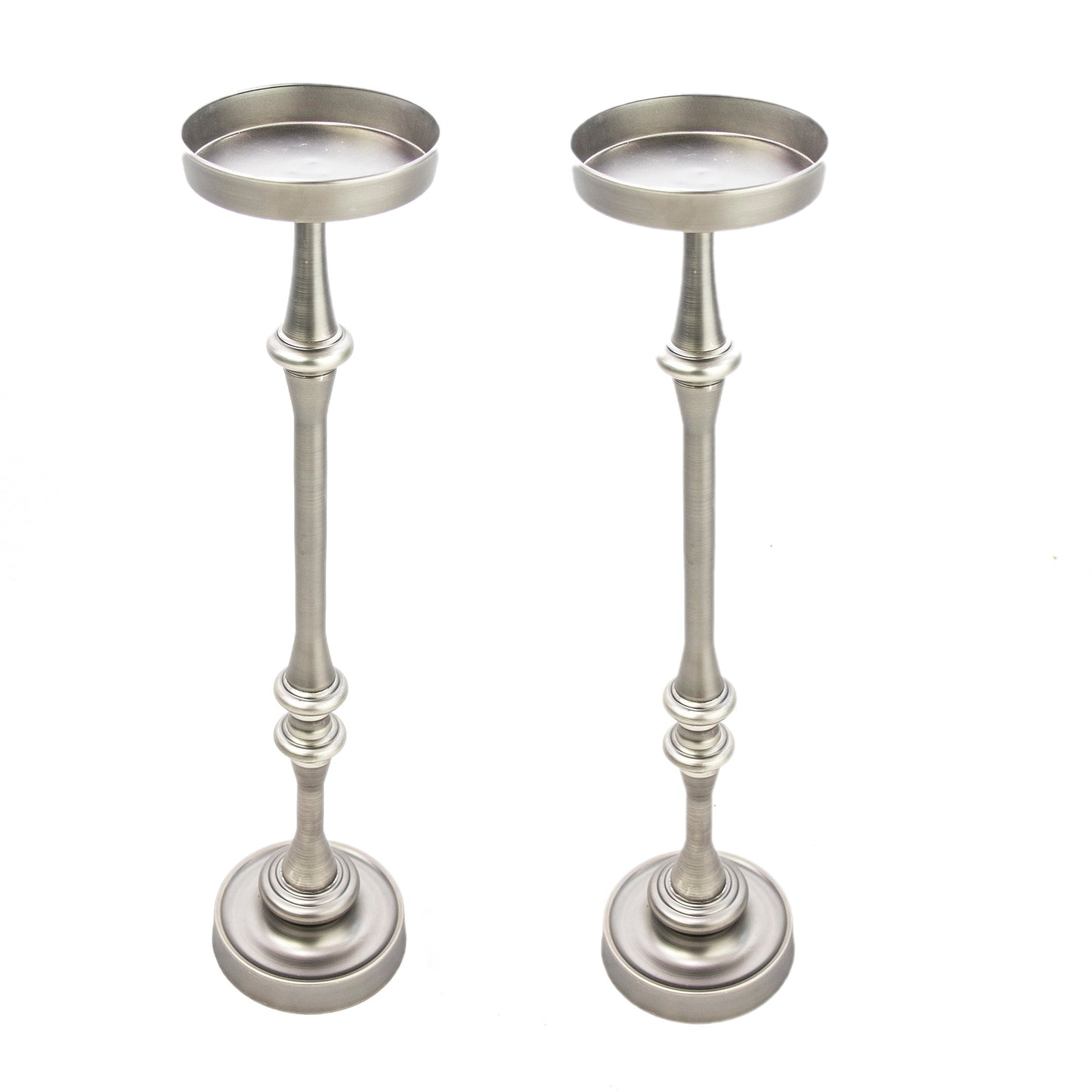 Brushed Silver Round Side Tables - Set of 2 for Living Room