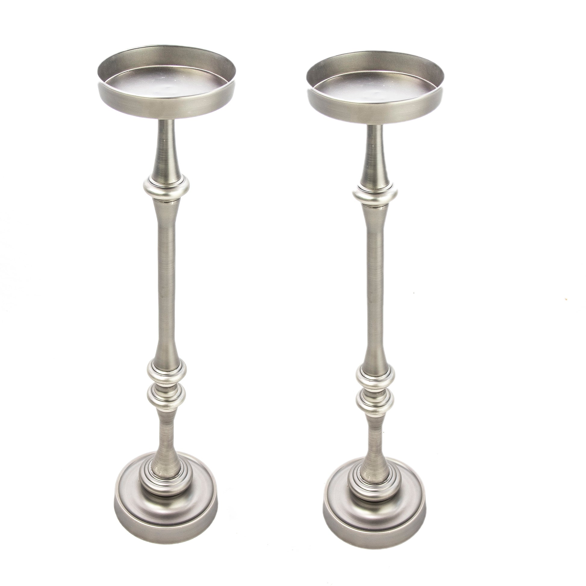Brushed Silver Round Side Tables - Set of 2 for Living Room