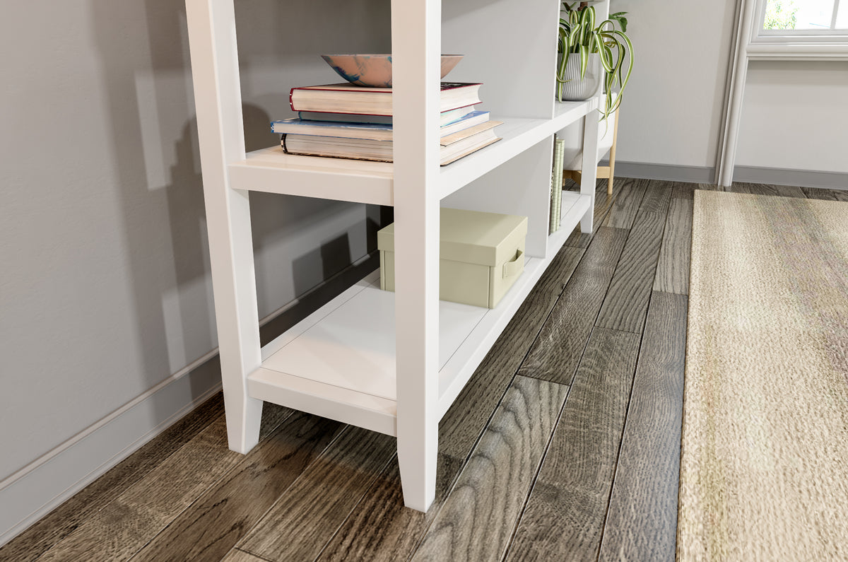 Low White Wood Bookshelf - 2 Shelves, 54" Wide