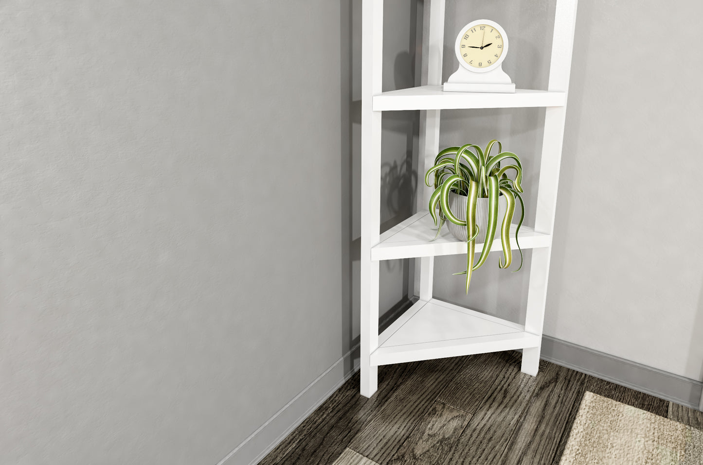 4-Shelf White Wood Corner Bookcase - Display Storage