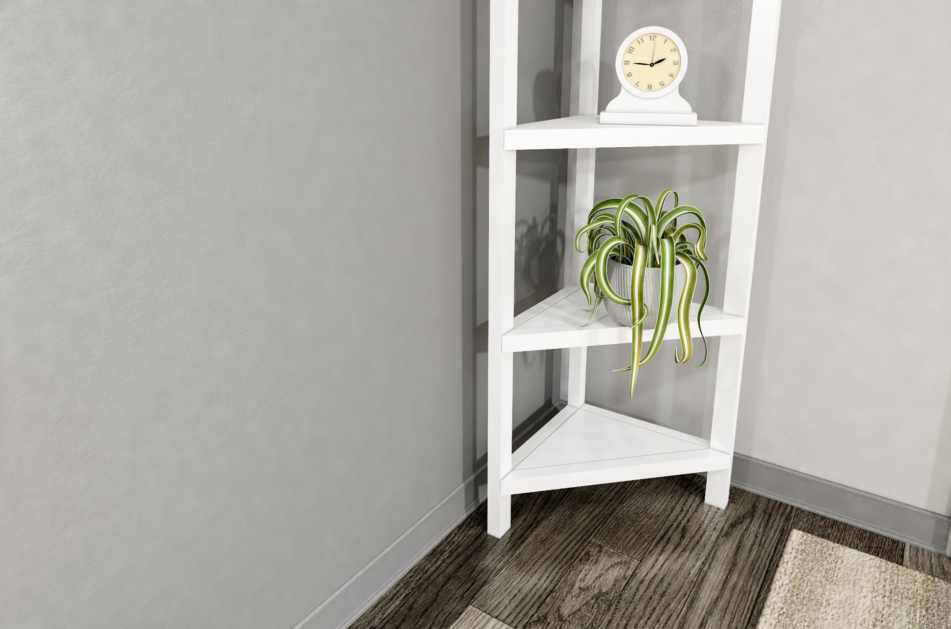 4-Shelf White Wood Corner Bookcase - Display Storage