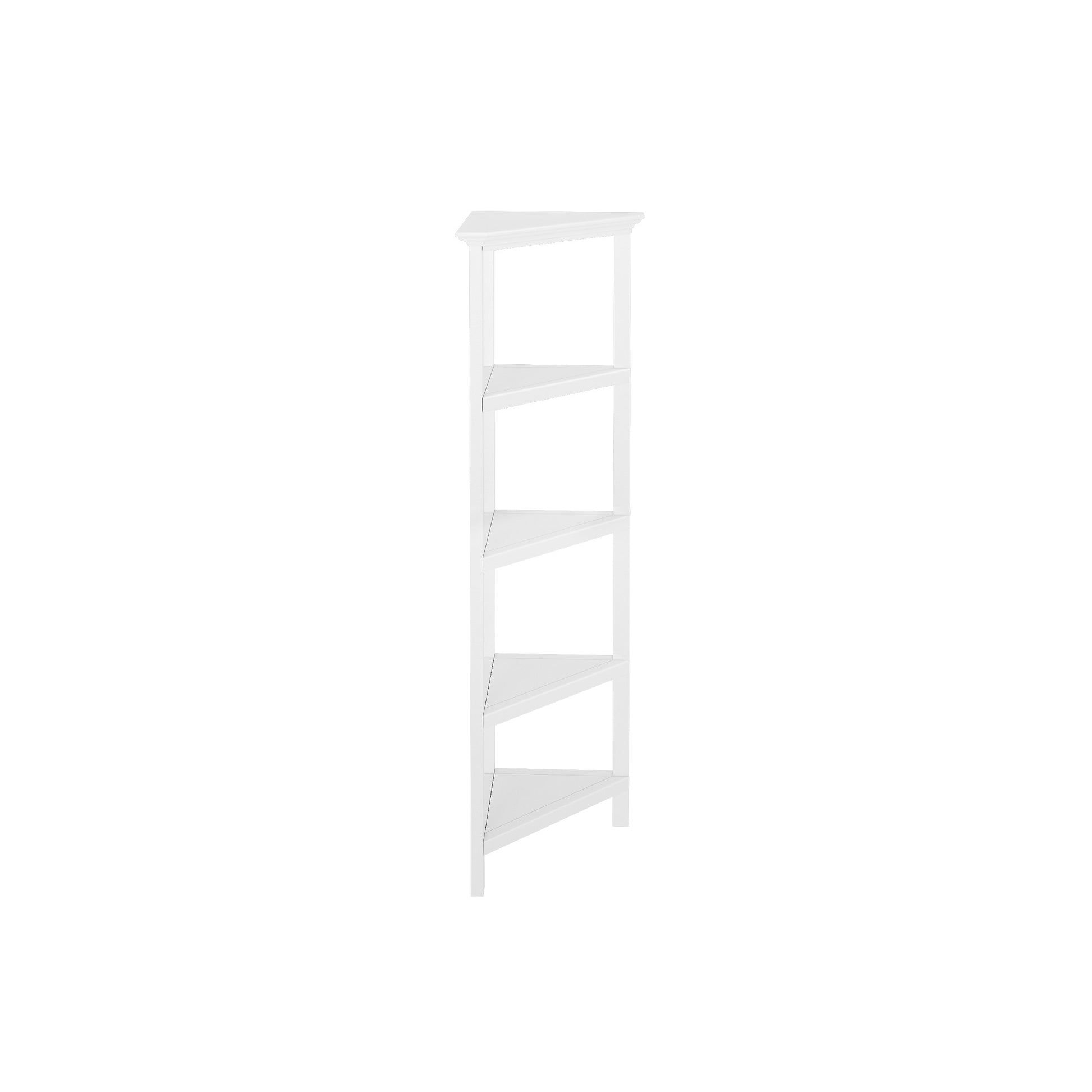 4-Shelf White Wood Corner Bookcase - Display Storage