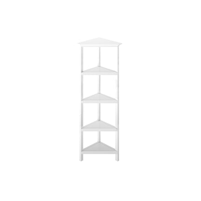 4-Shelf White Wood Corner Bookcase - Display Storage