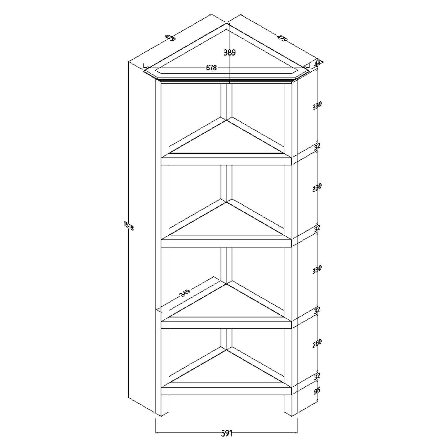 4-Shelf White Wood Corner Bookcase - Display Storage