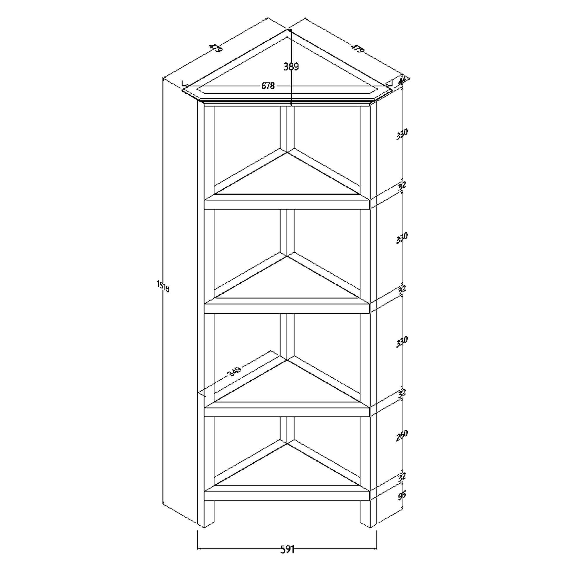 4-Shelf White Wood Corner Bookcase - Display Storage