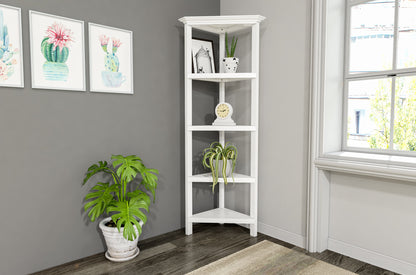 4-Shelf Tall Wood Corner Bookcase with Open Bookshelves, White, 1PC