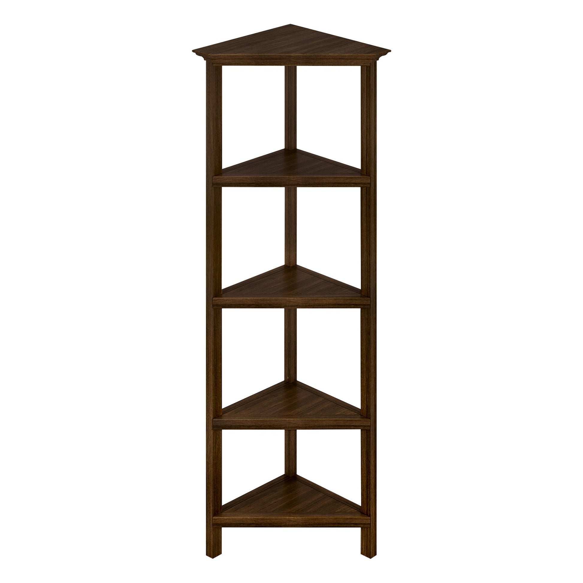 4-Shelf Tall Wood Corner Bookcase - Chestnut Finish