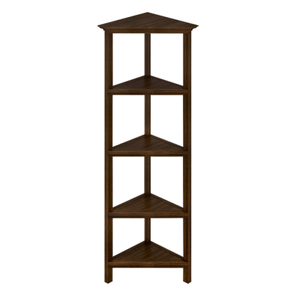 4-Shelf Tall Wood Corner Bookcase - Chestnut Finish