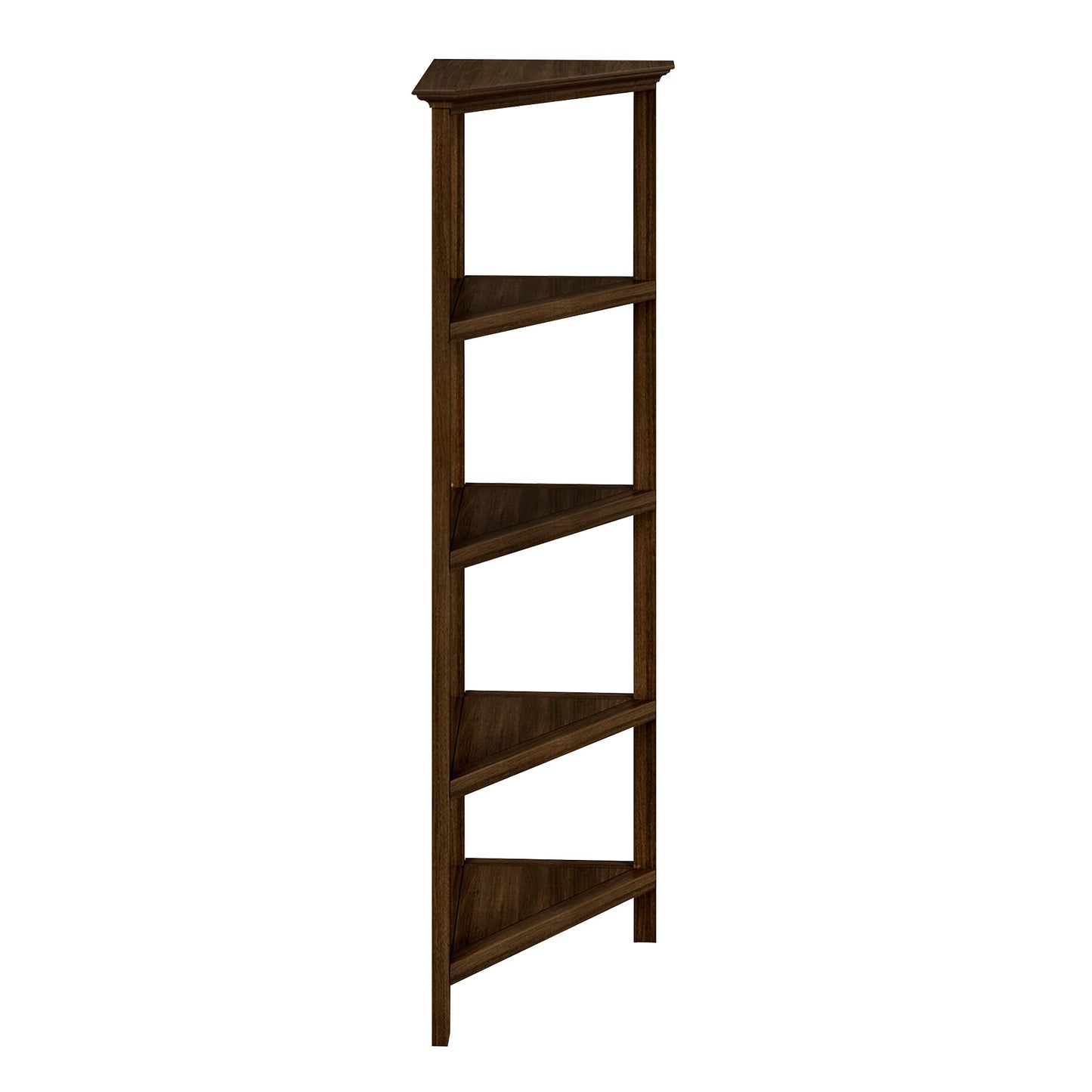 4-Shelf Tall Wood Corner Bookcase - Chestnut Finish