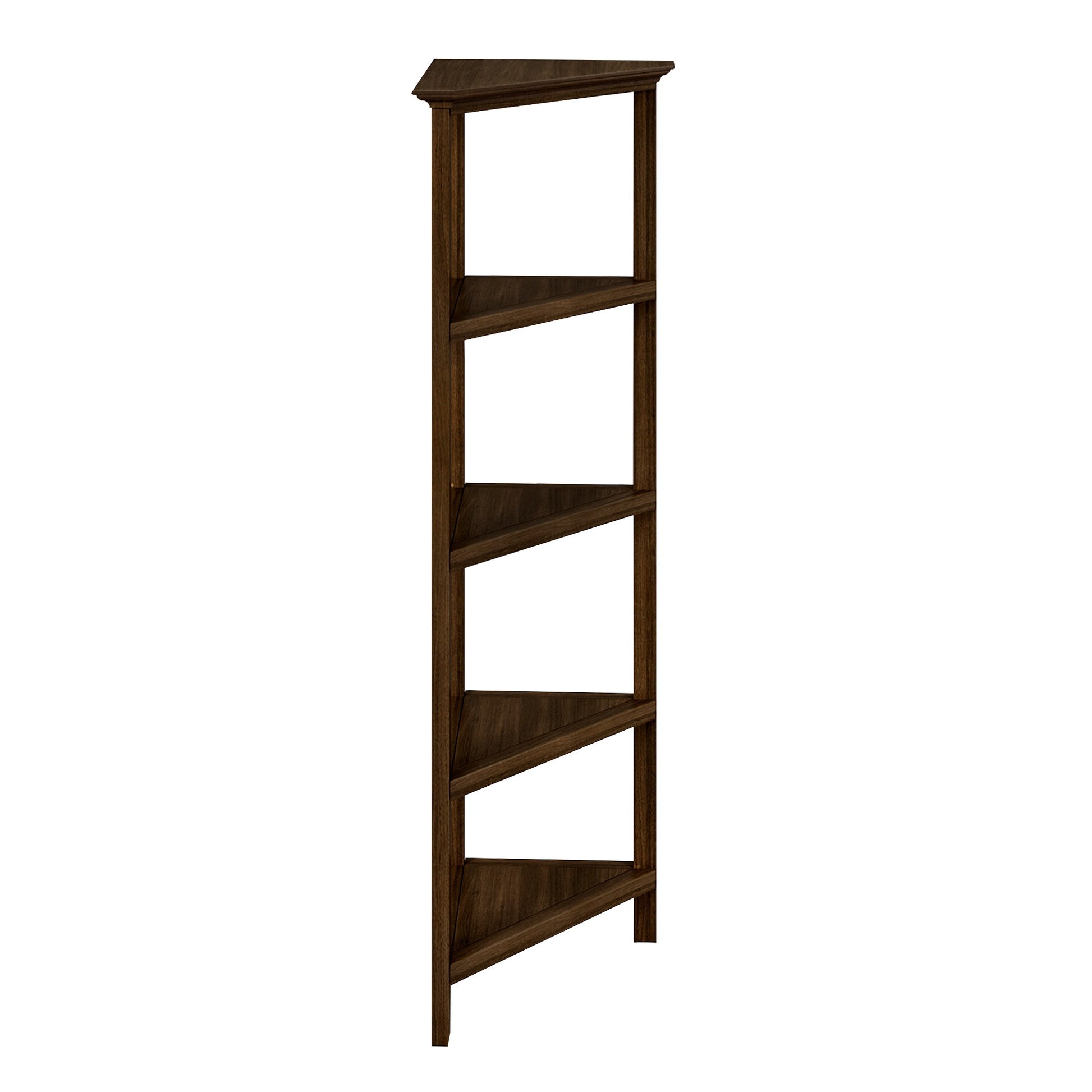 4-Shelf Tall Wood Corner Bookcase - Chestnut Finish