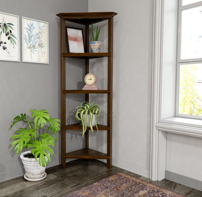 4-Shelf Tall Wood Corner Bookcase with Open Bookshelves, Walnut, 1PC