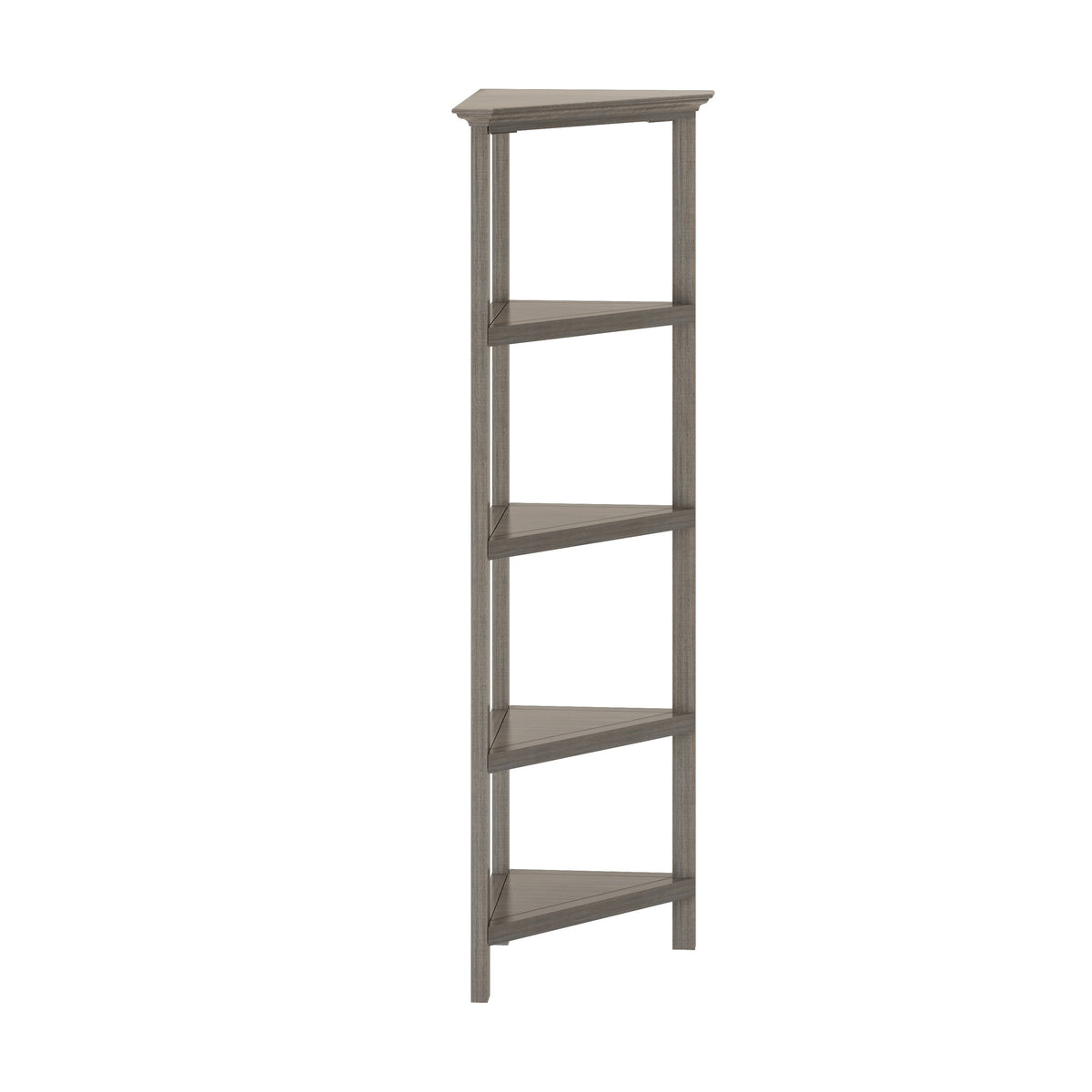 4-Shelf Gray Wash Tall Bookcase - Corner Shelves, Storage Display