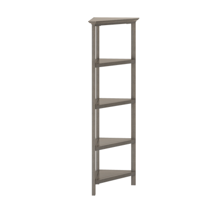 4-Shelf Gray Wash Tall Bookcase - Corner Shelves, Storage Display