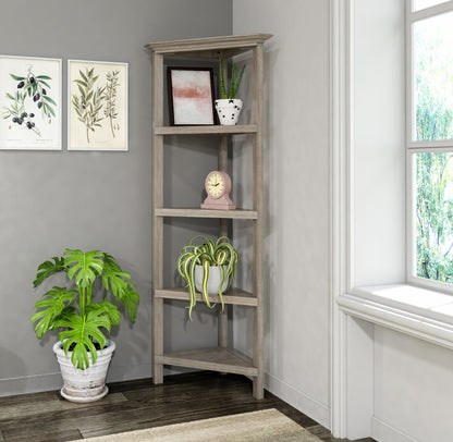 4-Shelf Tall Wood Corner Bookcase with Open Bookshelves, Washed Gray, 1PC