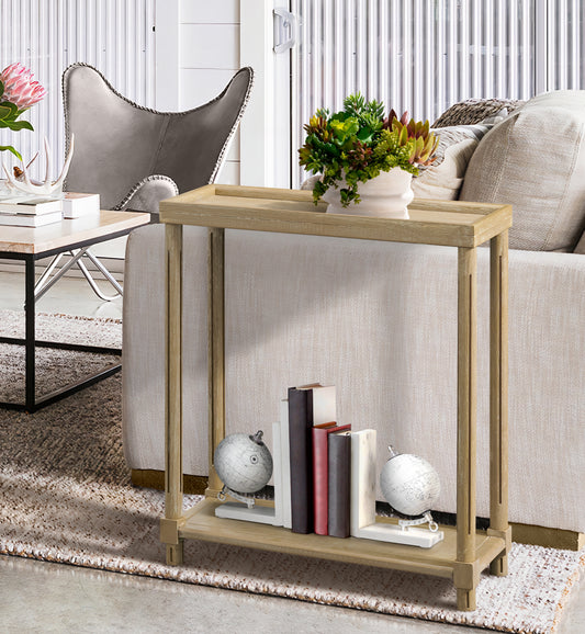 Narrow Side End Tables with Shelf, Set of 2, Distressed Oak