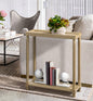 Narrow Side End Tables with Shelf, Set of 2, Distressed Oak