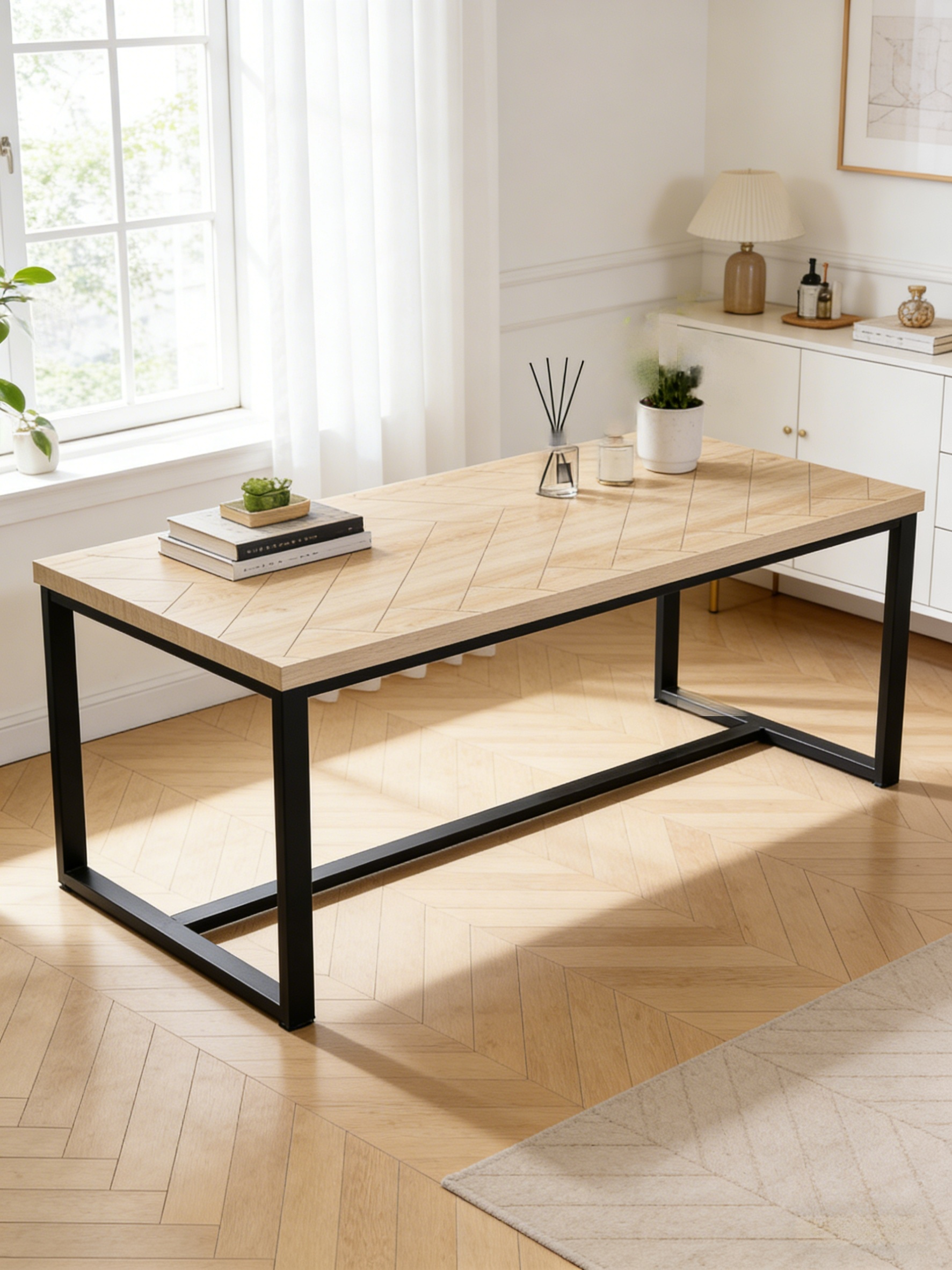 Bali Coffee Table - Natural Wood & Black Metal