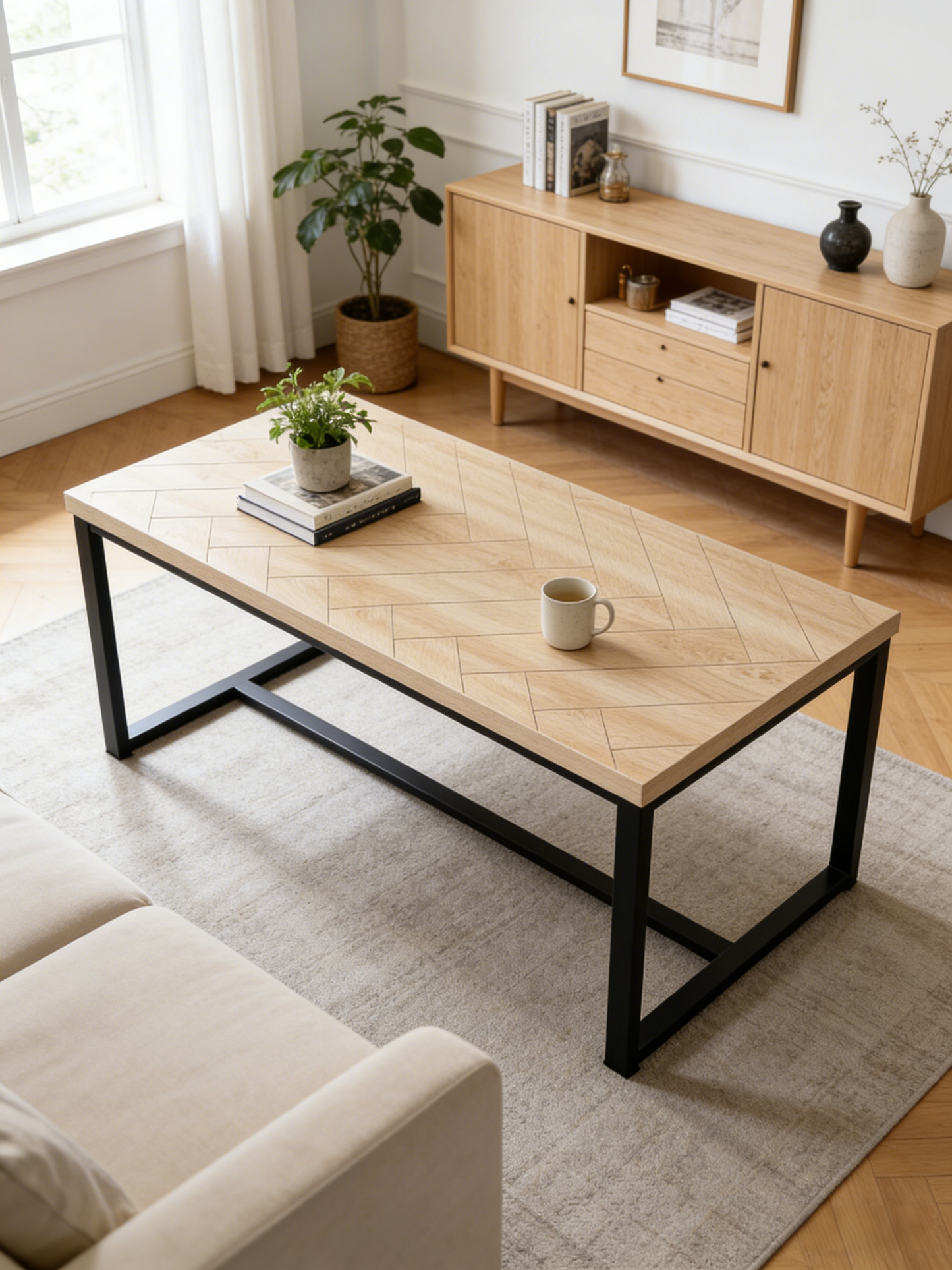 Bali Coffee Table - Natural Wood & Black Metal