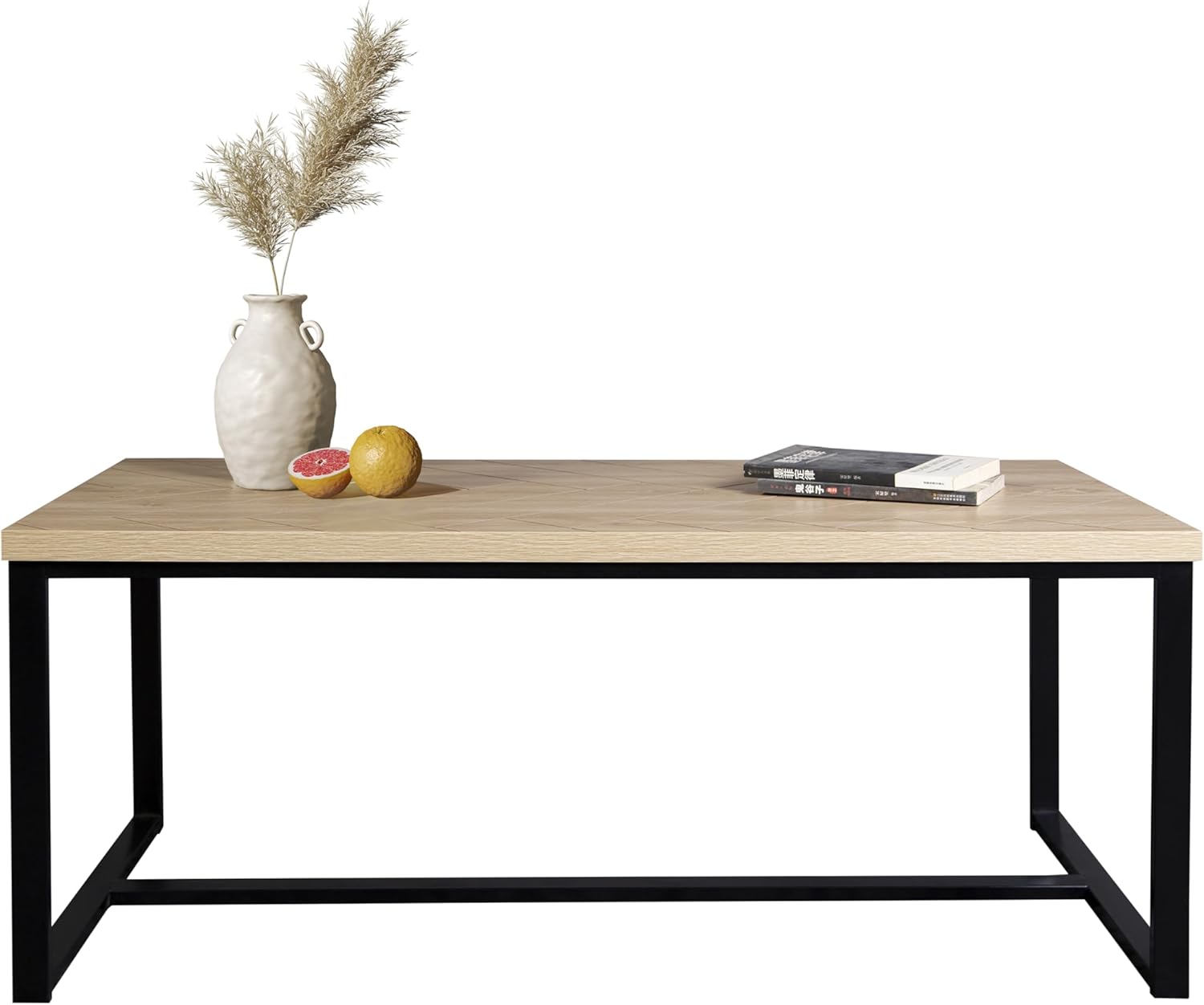 Bali Coastal Modern Coffee Table Natural Wood Top with Black Metal Legs