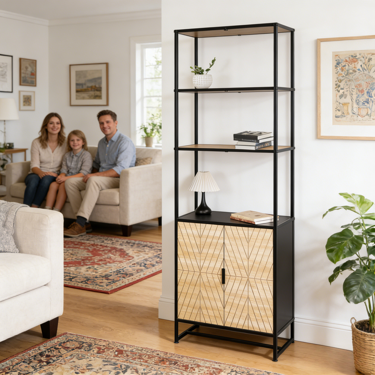 Bali Coastal Book Shelf - Black Wood Storage Unit