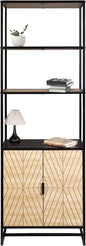 Bali Coastal Modern 6-Tier Book Shelf with Storage, Black with Natural Wood