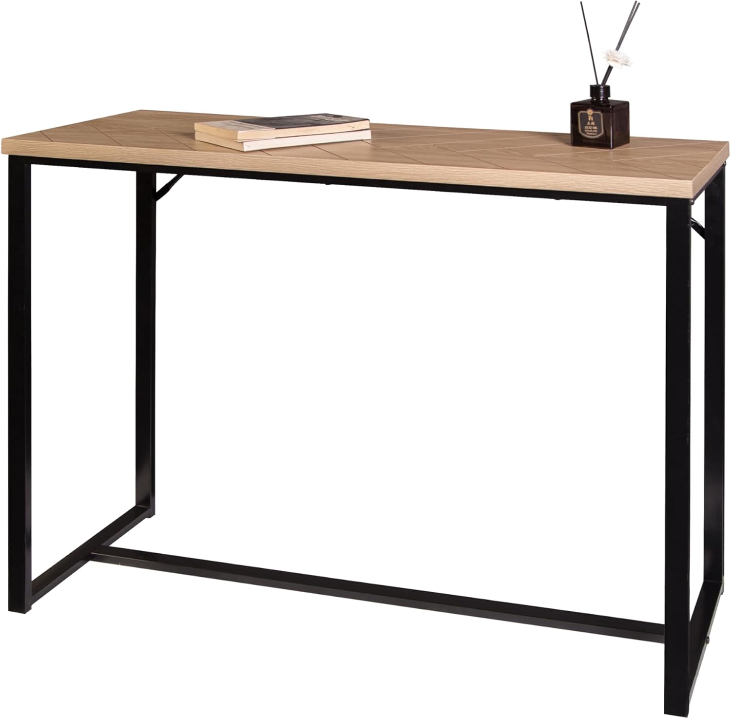 Bali Coastal Modern Console Table Natural Wood Top with Black Metal Legs