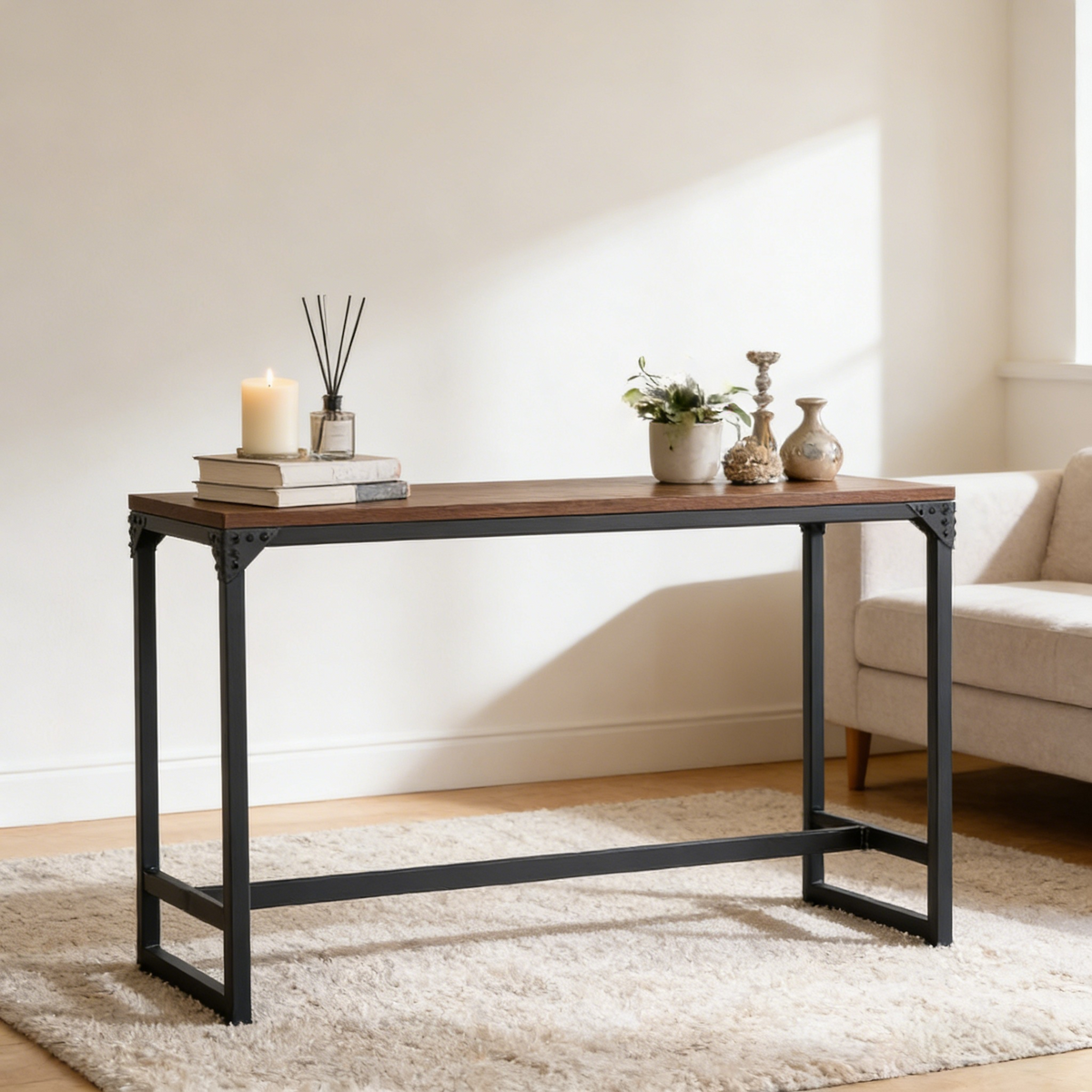 Minimalist Dark Brown Bar Table - Industrial Style