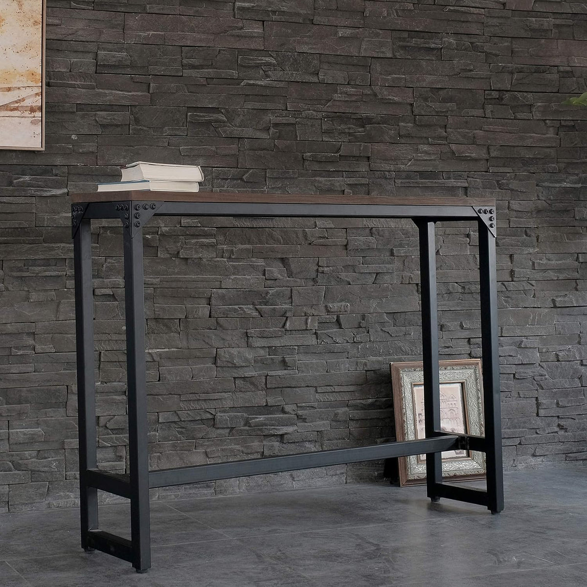 Minimalist Dark Brown Bar Table - Industrial Style