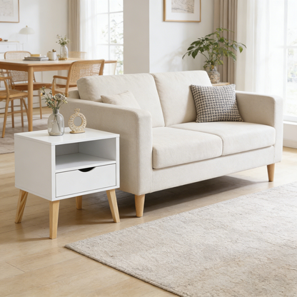 White Wood Nightstand with Storage Drawer for Bedroom Decor for Living Room