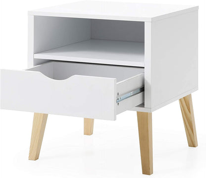 White Wood Nightstand with Storage Drawer for Bedroom Decor for Living Room