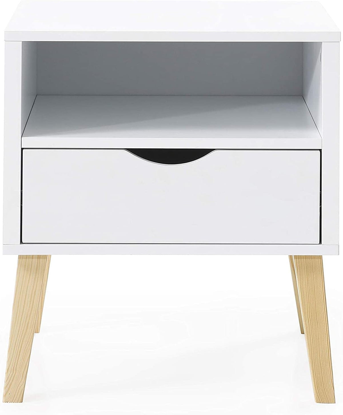White Wood Nightstand with Storage Drawer for Bedroom Decor for Living Room