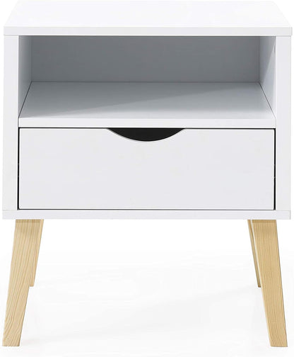White Wood Nightstand with Storage Drawer for Bedroom Decor for Living Room