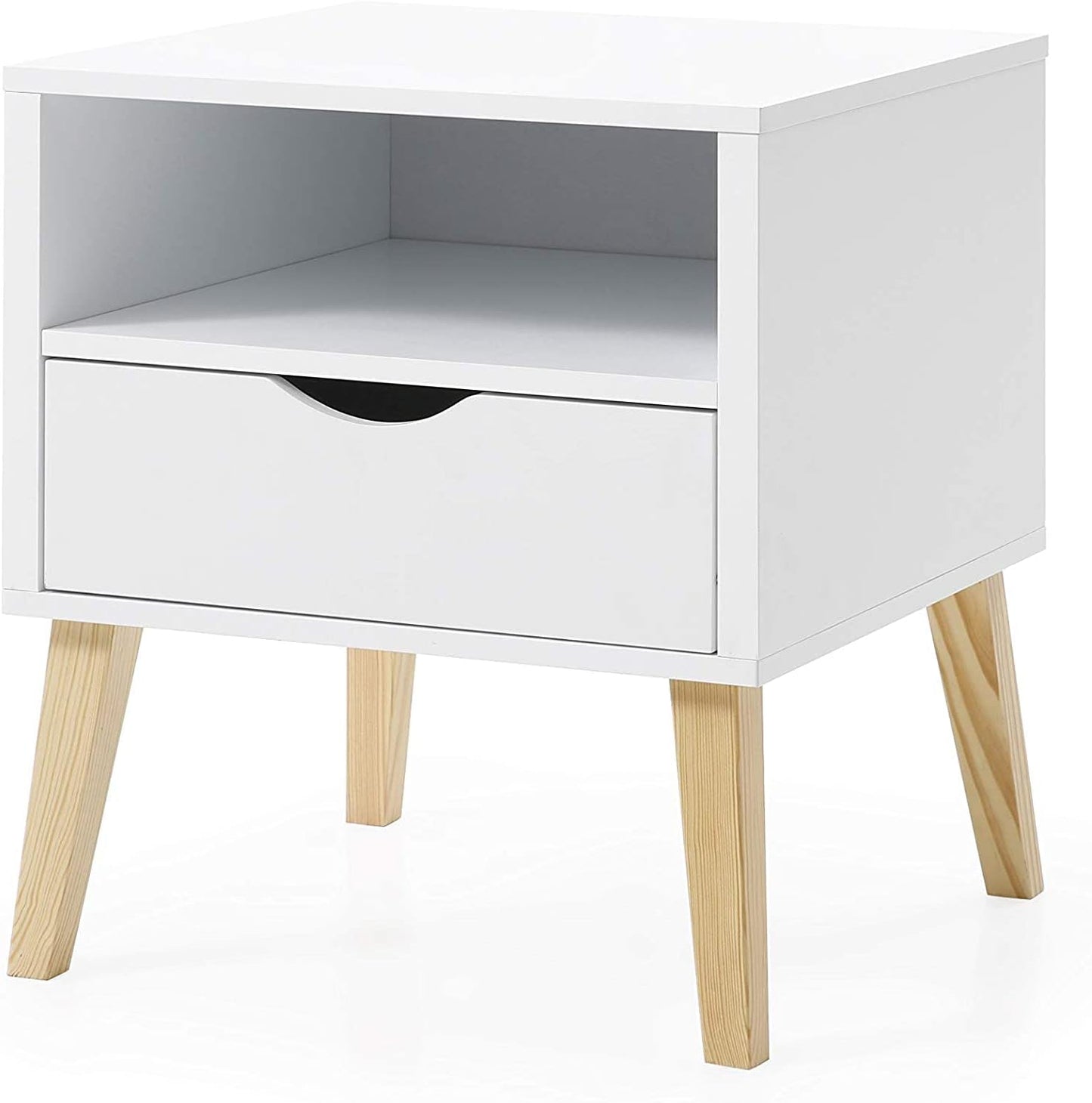Mid-Century Modern Jeff Night Stand, End Table Bed Room Accent Side Table, White