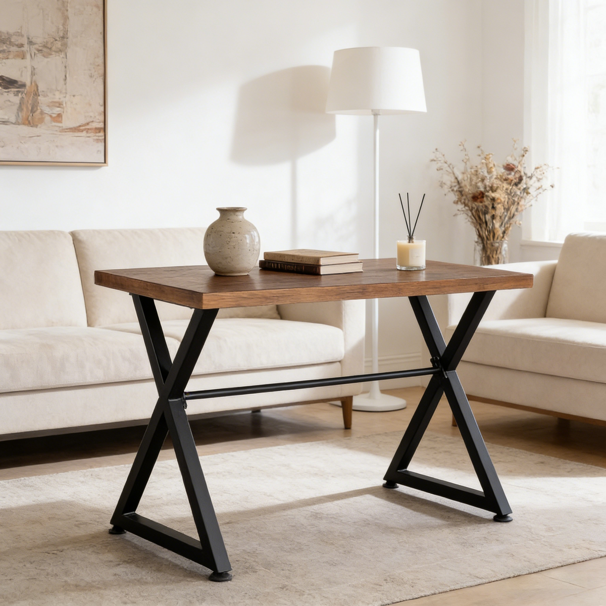 Contemporary Industrial Computer Desk - Black Metal Wood