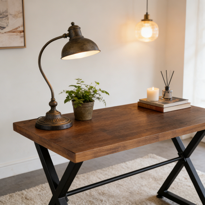 Contemporary Industrial Computer Desk - Black Metal Wood
