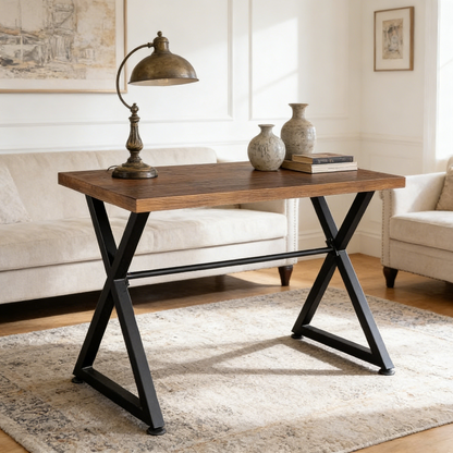 Contemporary Industrial Computer Desk - Black Metal Wood