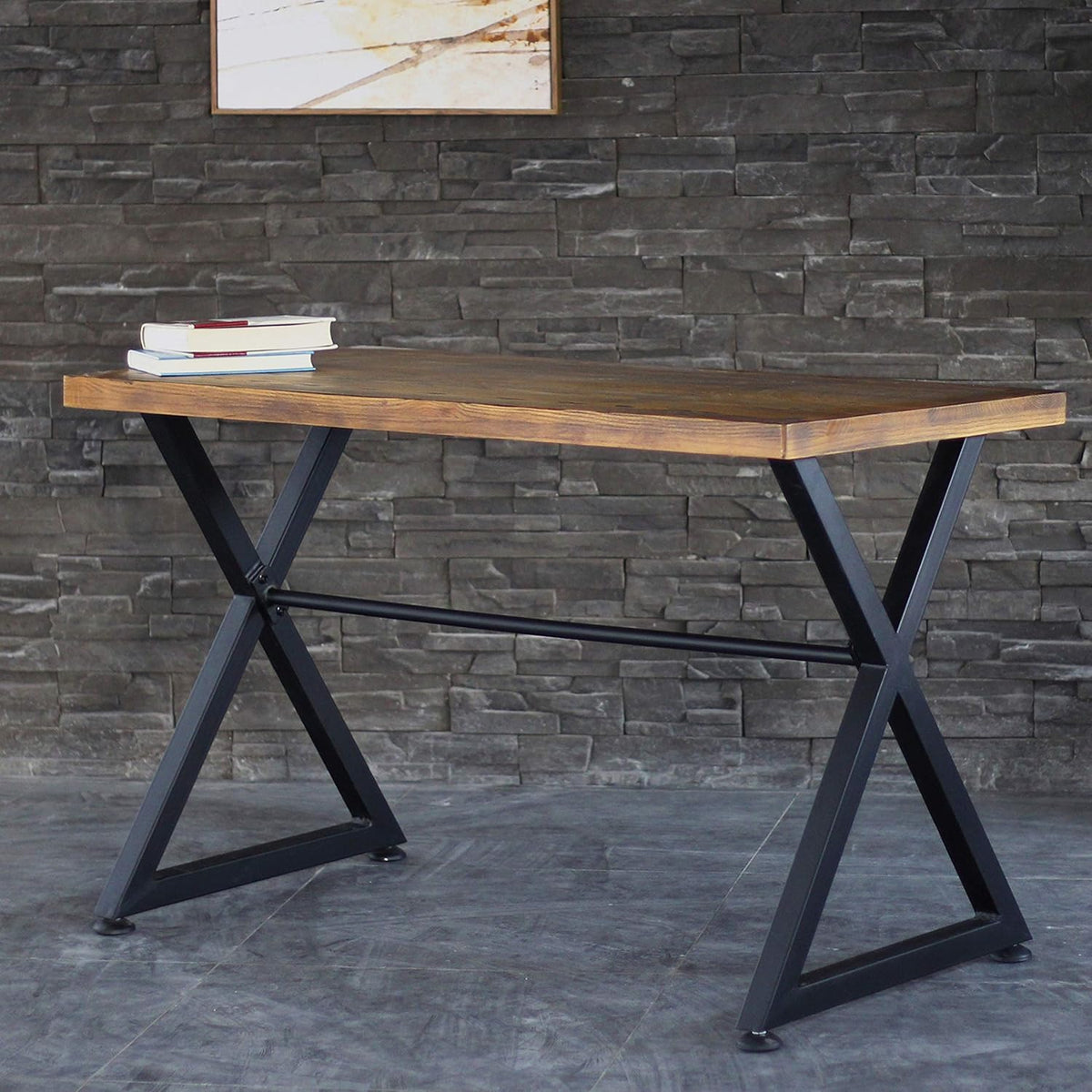 Contemporary Industrial Computer Desk - Black Metal Wood