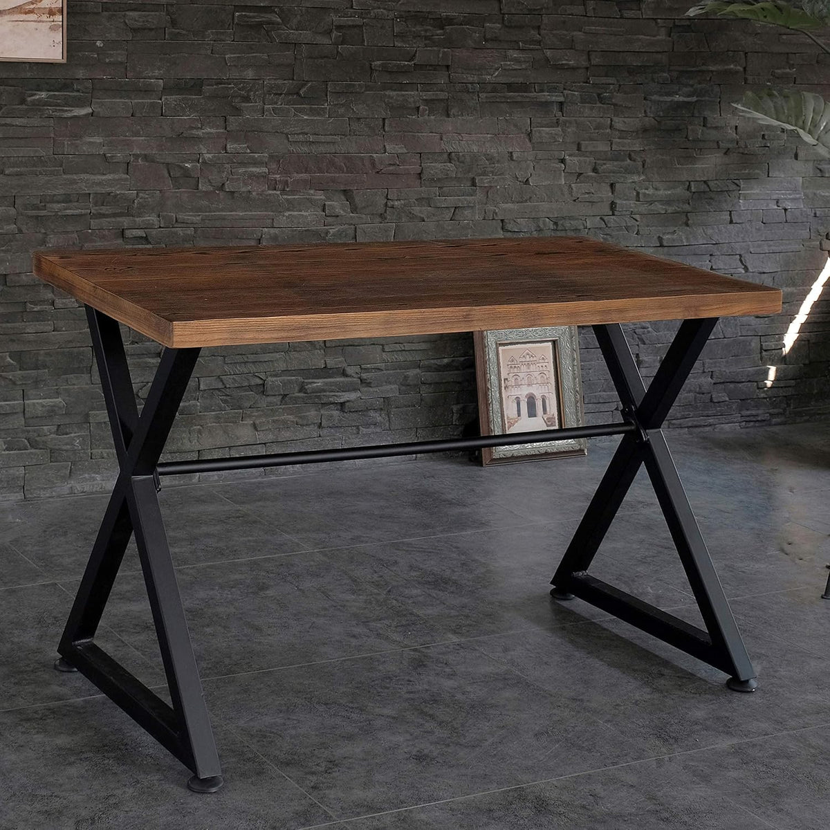 Contemporary Industrial Computer Desk - Black Metal Wood