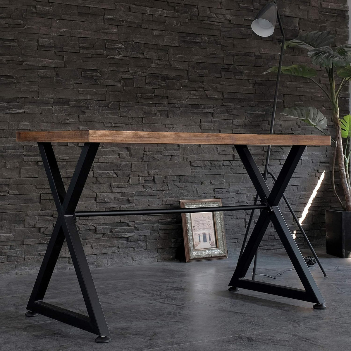 Contemporary Industrial Computer Desk - Black Metal Wood
