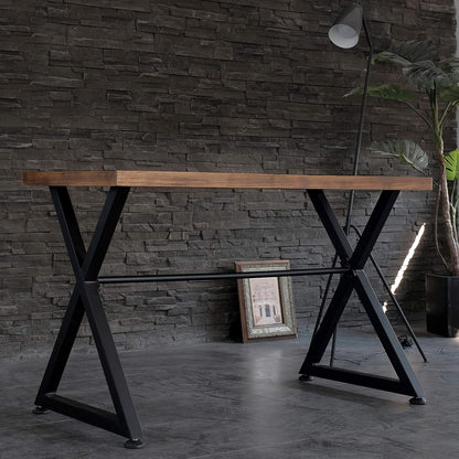 Contemporary Industrial Computer Desk - Black Metal Wood