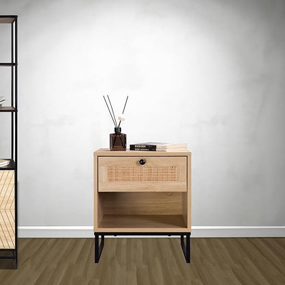 16" Wood Side Table with Drawer - Coastal Modern Design for Living Room