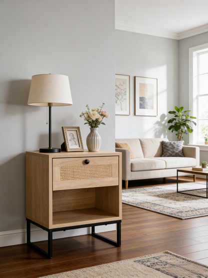 16" Wood Side Table with Drawer - Coastal Modern Design for Living Room