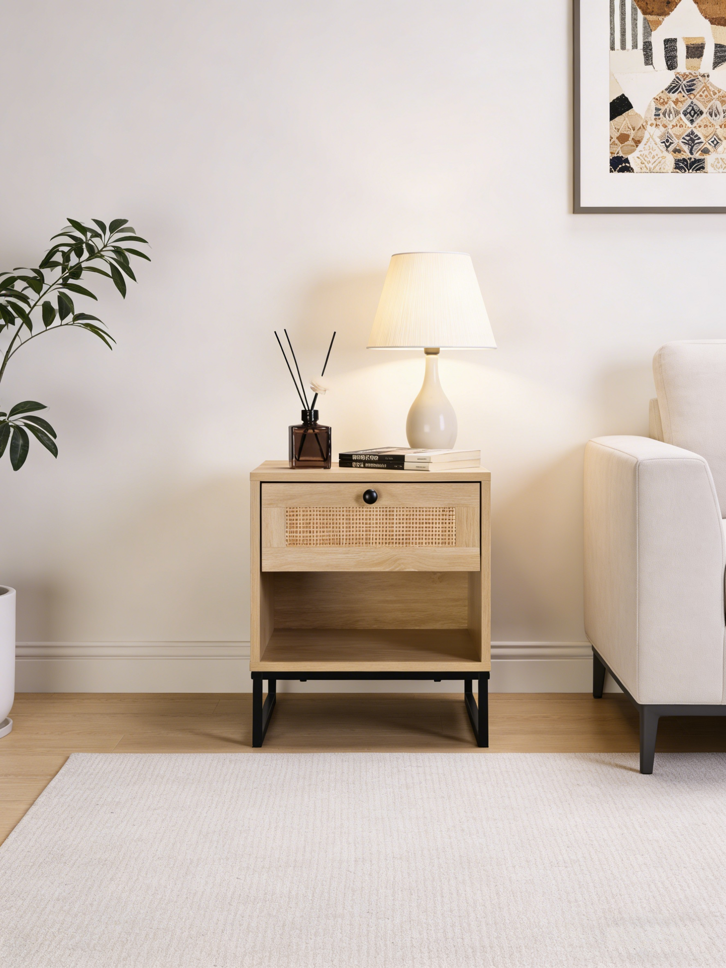 16" Wood Side Table with Drawer - Coastal Modern Design for Living Room