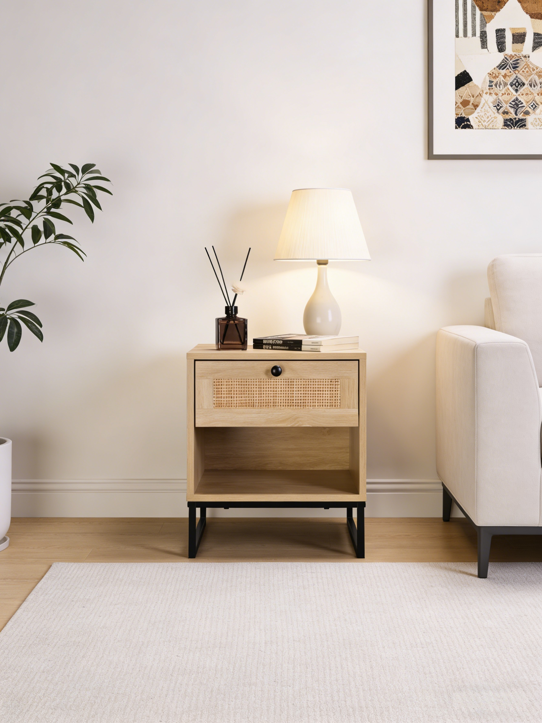 16" Wood Side Table with Drawer - Coastal Modern Design for Living Room