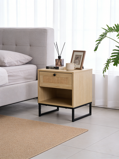 16" Wood Side Table with Drawer - Coastal Modern Design for Living Room